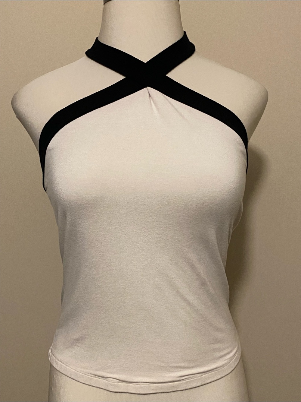 Vintage White House Black Market Halter Crossover Tank Top with Black Trim